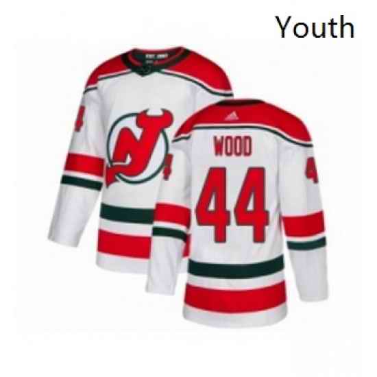 Youth Adidas New Jersey Devils 44 Miles Wood Authentic White Alternate NHL Jersey